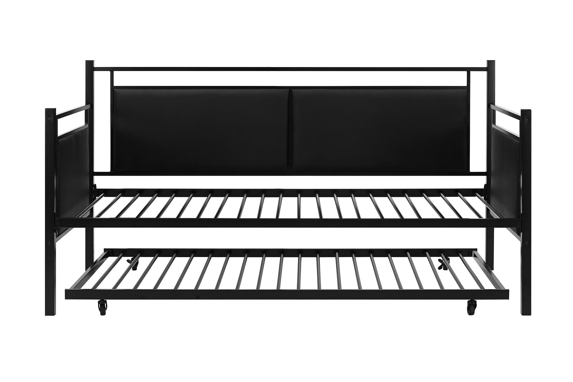 DHP Astoria Metal and Upholstered Daybed/Sofa Bed with Included Trundle, Twin Size Frame, Black Image