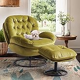 K Knowbody Swivel Accent Chair with Ottoman, Velvet Reading Chairs for Adults, Modern Upholstered Armchair,Oversized Comfy Ch