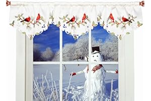 Simhomsen Embroidered Rod Pocket Christmas Holiday Cardinal Kitchen Window Curtain Valance W 58 × L 14 Inches (Cardinal)