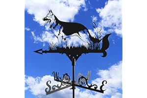 HEALT Stainless Steel Weathervanes-European Art Weather Wind Vane for Outside Yard,Decorative Wind Wheel with Stake for Villa Garden Patio Roof (04_Wolf)
