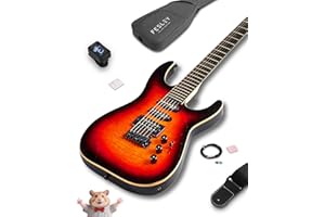 Fesley X 39" Solid Body Electric Guitar: Electric Guitar Kit with Bone Nut, Full Size 6 String Guitars with 24 Frets 10 Pack Guitar Picks (Sunburst)