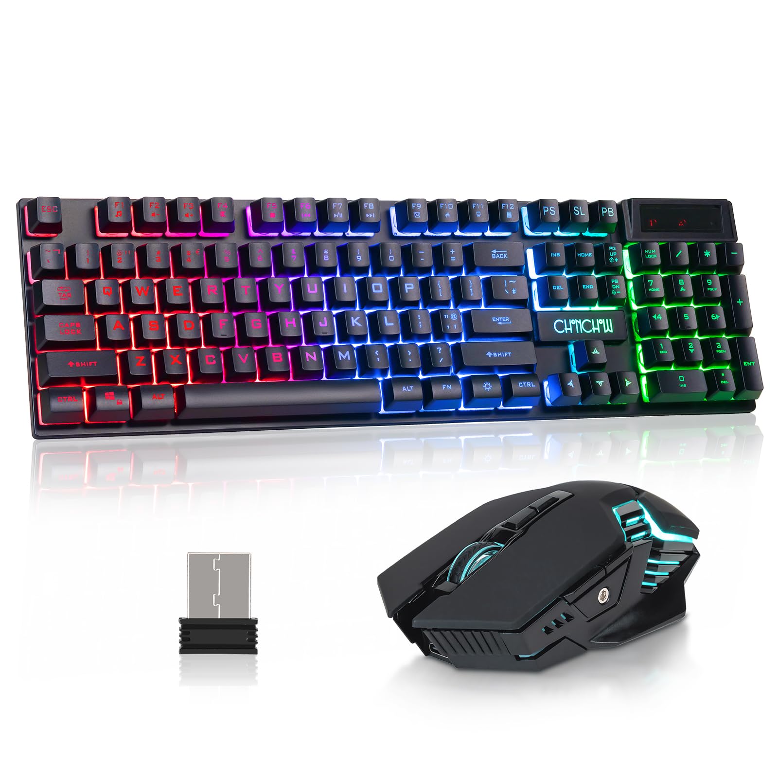 Photo 1 of CHONCHOW USB Wireless Gaming Keyboard and Mouse Combo, LED Backlit Ergonomic Mechanical Feeling Keyboard, Rechargeable 2500mAh Battery, Anti-ghosting Keyboards 7D 3600DPI Mice for PC Gamer
