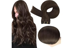 Full Shine Sew in Hair Extensions Real Human Hair 22 Inch Weft Extensions Color 2 Dark Brown Double Weft Full Head Straight H