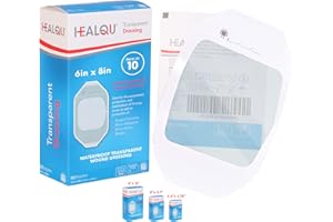 Transparent Film Dressing, 6" x 8" Pack of 10 Waterproof Wound Bandage Adhesive Patches, Post Surgical Shower or IV Shield, T