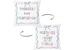 Nipil Boho Inspirational Classroom Pillow Covers 18x18 Double-Sided, Progress Over Perfection Decorative Throw Pillow Covers, Back to School Gifts for College Boys Girls, Boho Classroom Decor