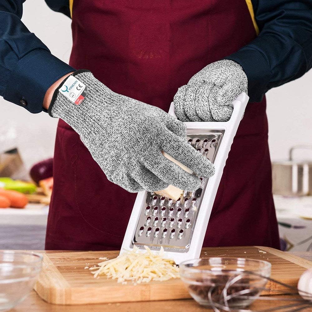 YINENN 2 Pairs ( 4 Gloves ) Cut Resistant Gloves Food Grade Level 5 Hand Protection, Kitchen Cut Gloves for Oyster Shucking, Fish Fillet Processing, Mandolin Slicing, Meat Cutting, Wood Carving-(Medium) - - 