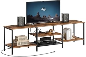 HOOBRO TV Stand with Power Outlets to 75 Inches, TV Console Table with Open Storage Shelves Cabinet, Industrial Media Entertainment Center for Living Room Bedroom, Rustic Brown and Black BF80DS01