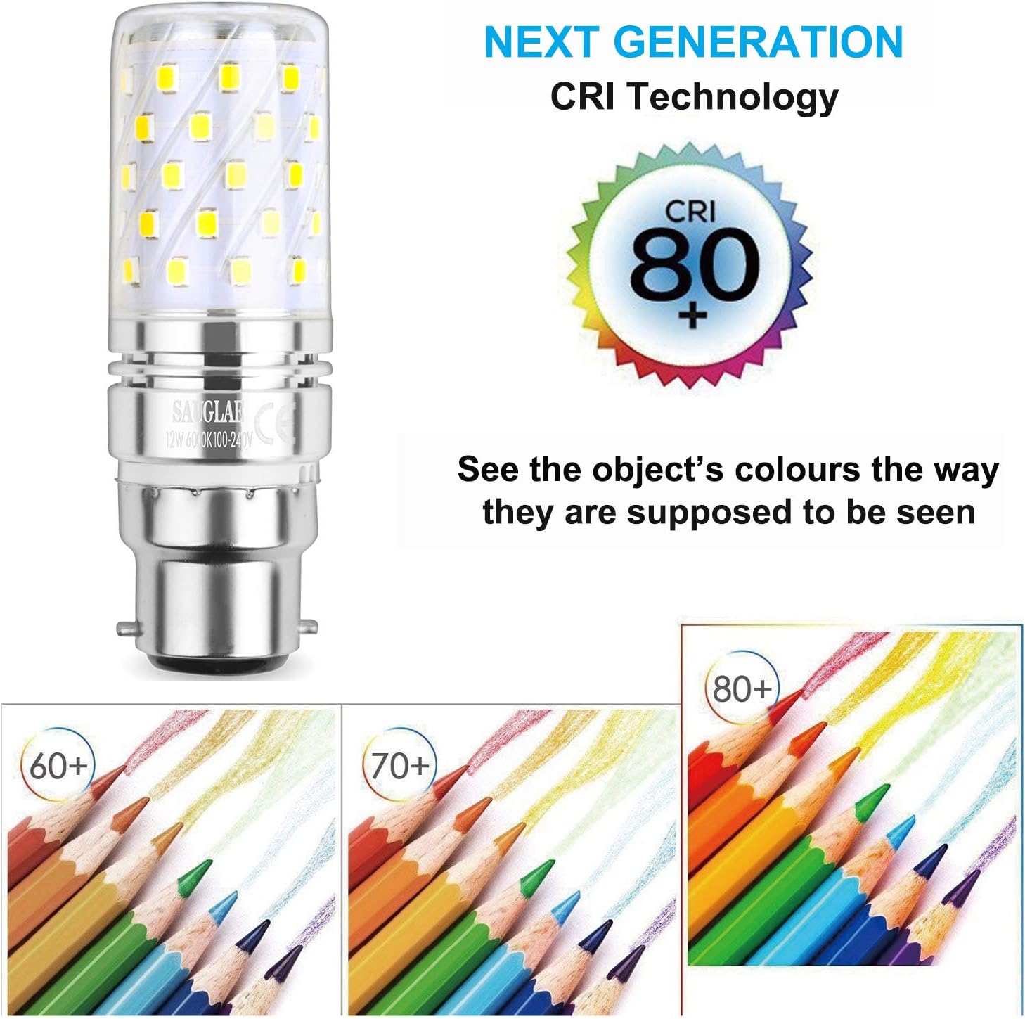 SAUGLAE LED Corn Bulbs, B22 Bayonet Cap, 12W, 1450Lm, 6000K Daylight White, Not Dimmable, Pack of 4, Daylight White B22 - Image 5