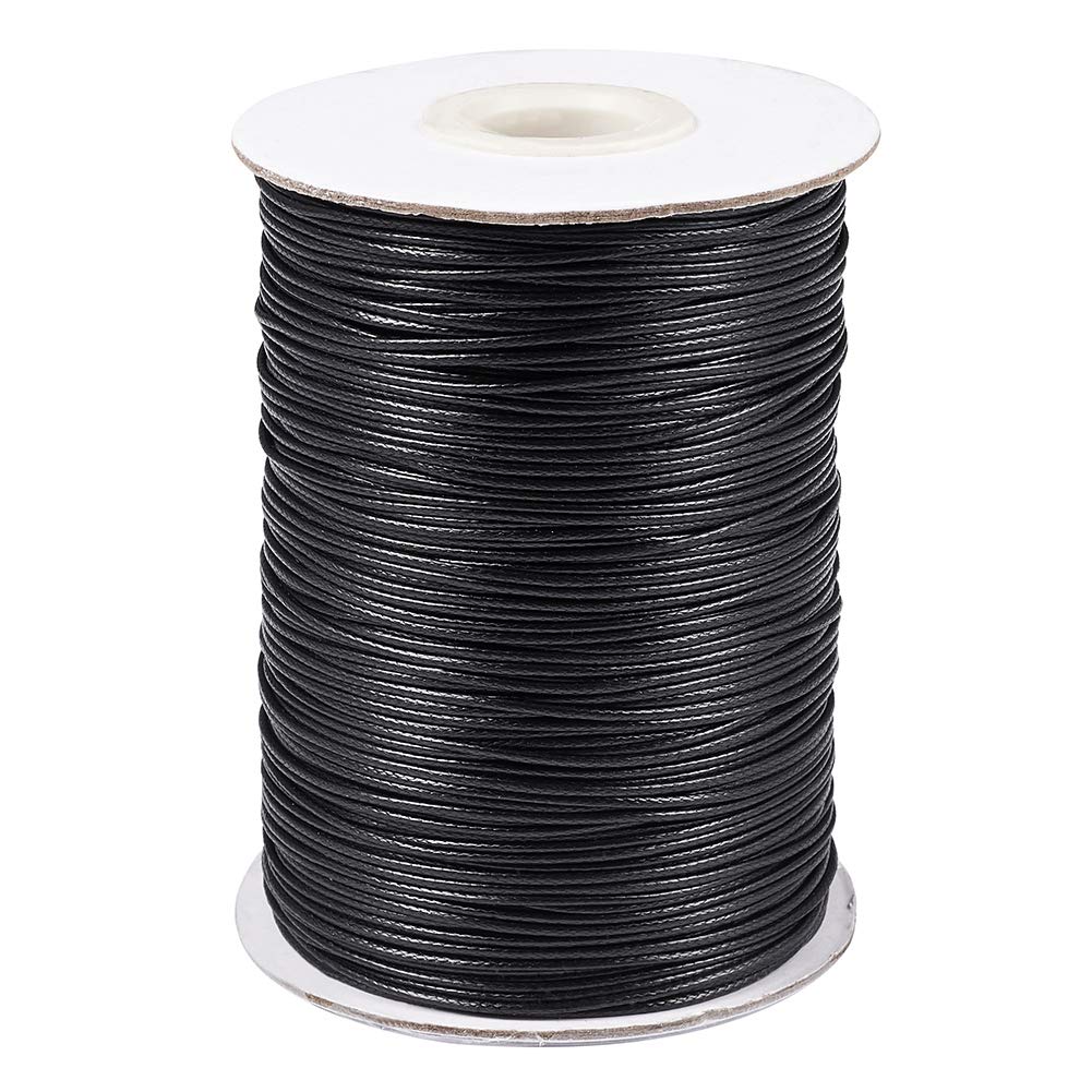 Pandahall 200 Yards/Roll 1mm Braided Waxed Polyester Cord String DIY Jewelry Craft Macramé Making Beading Thread Rope with Spool (Black)