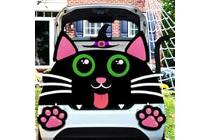 Eunhdet Halloween Trunk or Treat Car Decorations Kit with Cloth, Black Cat Theme Trunk or Treat Decorations for SUV Garage Door Entryway Archway Birthday Party Decor