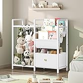 MAHANCRIS Stuffed Animal Storage, Kids Bookshelf and Toy Storage, Kids Bookcase and Toy Organizer for Kids Room, Living Room, Bedroom, White BKBW7801