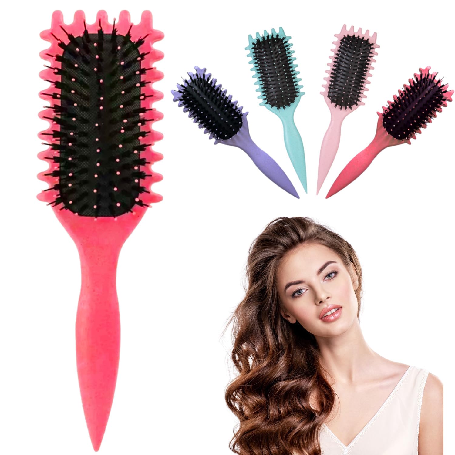 Curl Defining Brush New Curly Hair Products Premium Boar Bristle Curly Hair Brush for Perfectly Shaped and Defined Curls Detangling (Rose Red)