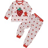 Lefyira Baby Girl Strawberry Outfit Striped Long Sleeve Top Pants Set Toddler Guitar Outfit Infant Fall Winter Clothes