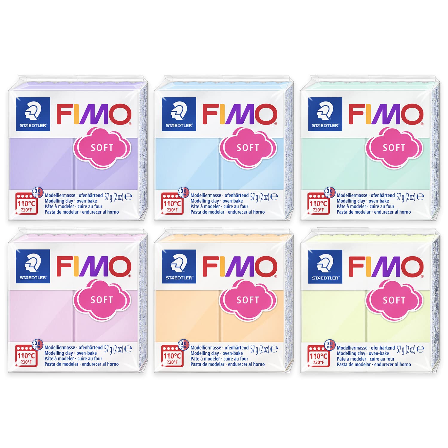 FIMO Effect Polymer Oven Modelling Clay - 57g - Set of 6 - Pastel Finish
