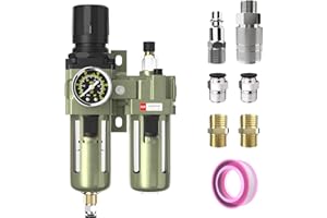 CNZG PNEU NPT 3/8" Air Regulator with Gauge,Air Compressor Water Separator with Accessories,Pneumatic Compressed Air Filter Pressure Oil Trap(AC3010-03)