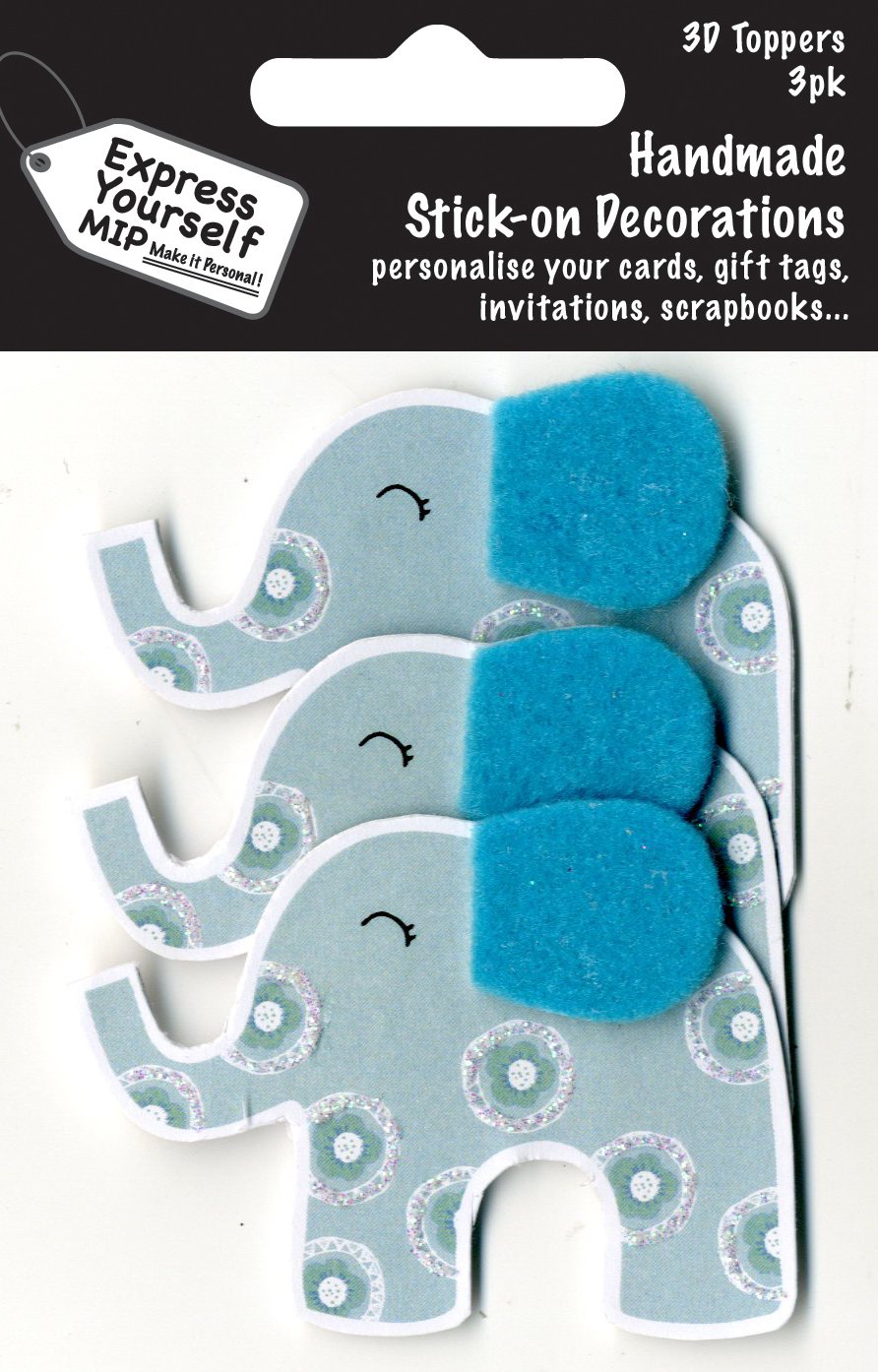 Express Yourself MIP, self Adhesive, Blue Elephant Multi Pack Toppers - Ideal for Card Making, Gift Wrapping, Scrapbooking, Papercrafts, Childrens Crafts etc