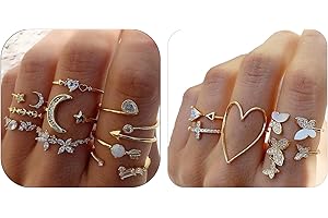 HARRY AND HENRY Gold Rings for Women Stackable Rings for Teen Girl Gifts Trendy Stuff Simple Star Moon Knuckle Rings Set Boho Rings Cute Stuff Birthday Gifts Stocking Stuffers for Christmas Gifts 2024