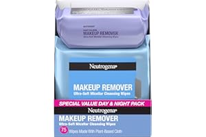 Neutrogena Day & Night Facial Cleansing Wipes, Makeup Remover Face Cleansing Towelettes & Night Calming Facial Cloths, 100% Plant Based Fibers Wipe Away Dirt & Oil, (3 Packs of 25)
