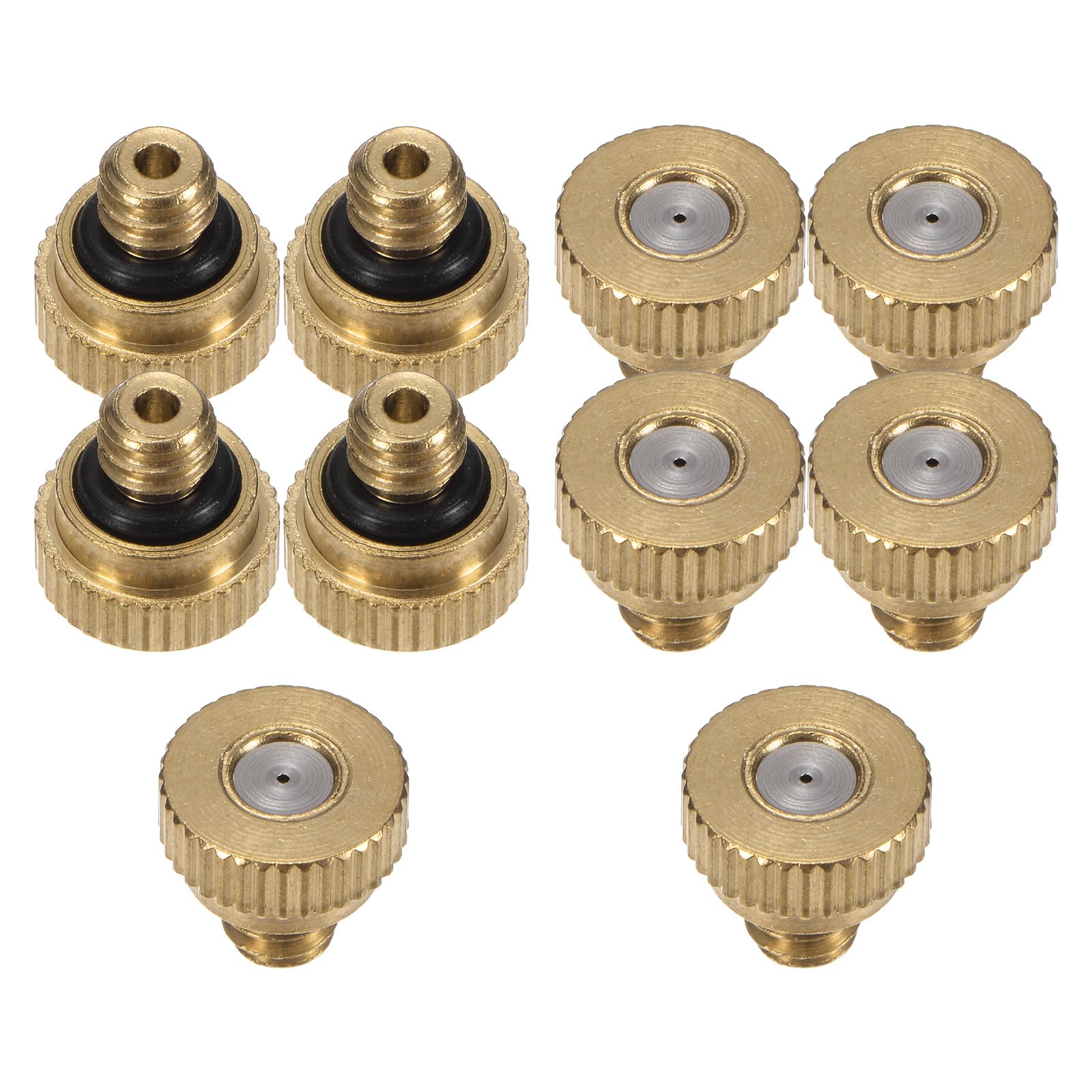 M METERXITY 10-Pack Brass Misting Nozzle, 0.02" 0.5mm Orifice 10/24 UNC O-Ring Replacement Mister Nozzles Plug Mister Heads for Garden Patio Outdoor Cooling System Low-Pressure Atomizing