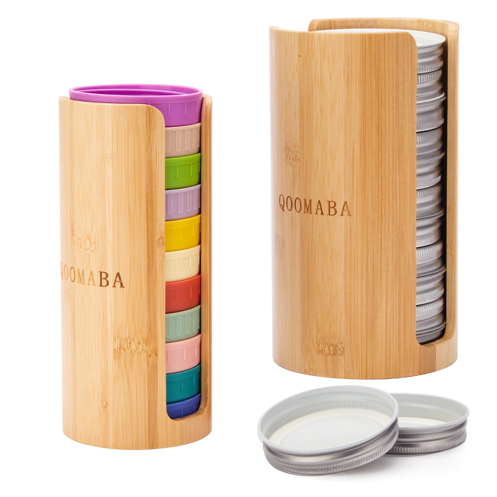 Photo 1 of QOOMABA Mason Jar Lid Organizer (2pcs), Mason Jar Lid Storage Made of Bamboo, Suitable for Mason/Canning/Bamboo Lids(WIDE/REGULAR), Fit Perfectly, Stackable Steady