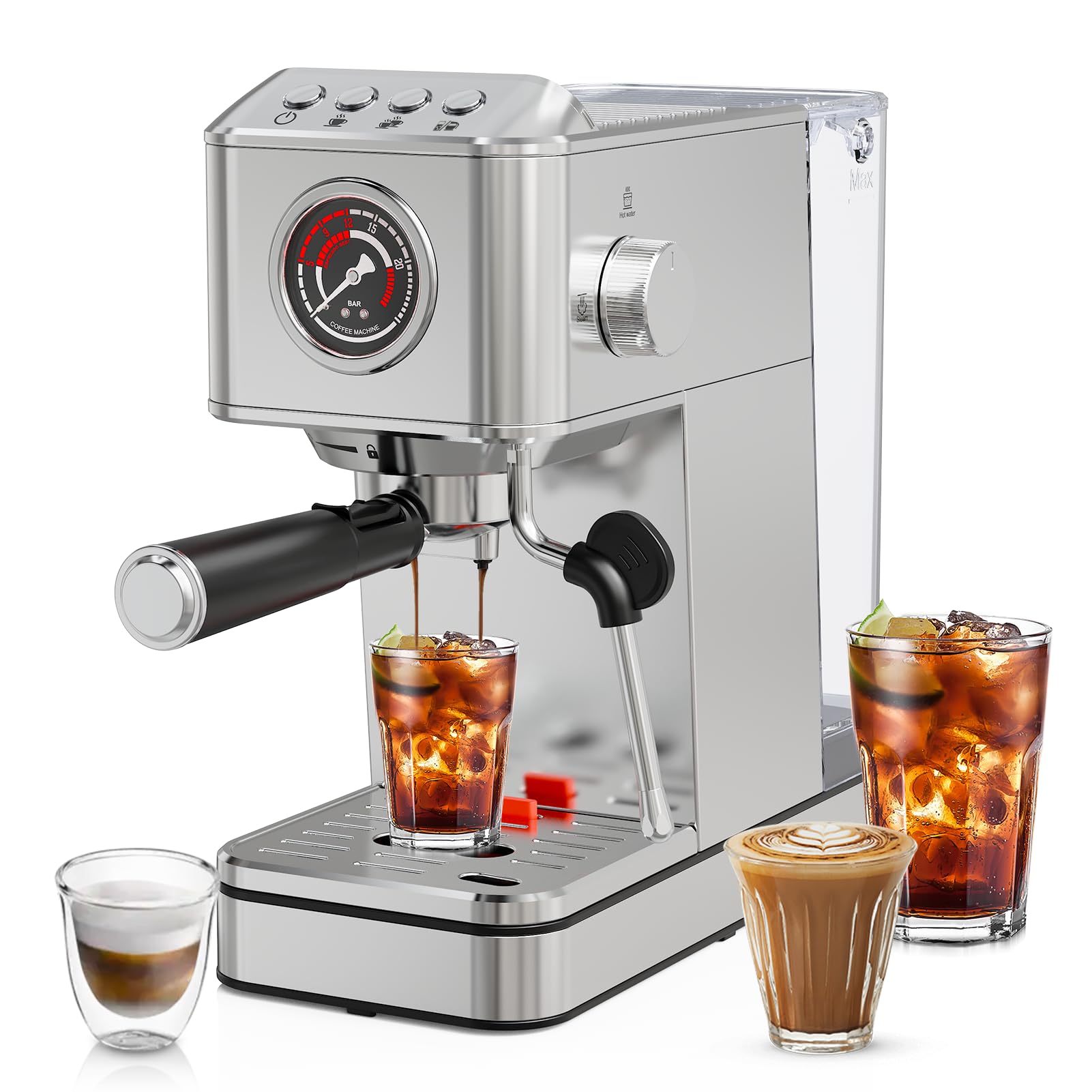 Photo 1 of TINTALK EM623 Espresso Machine 20 Bar with Steam Milk Frother, Stainless Steel Coffee Machine with Removable Water Tank for Cappuccino,Latte, Compact Stainless Steel Coffee maker for home,Great Gift