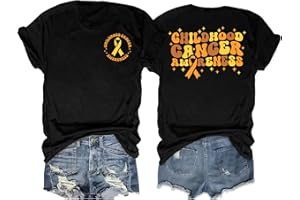 WOSHN Childhood Cancer Awareness Shirts Glod Ribbon Tshirt Cancer Support Awareness Clothing