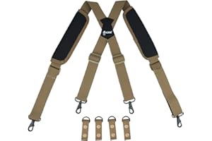 KUNN Tactical Duty Belt Suspenders with Metal Hook,Men Padded Police Harness for Duty Belt,Khaki