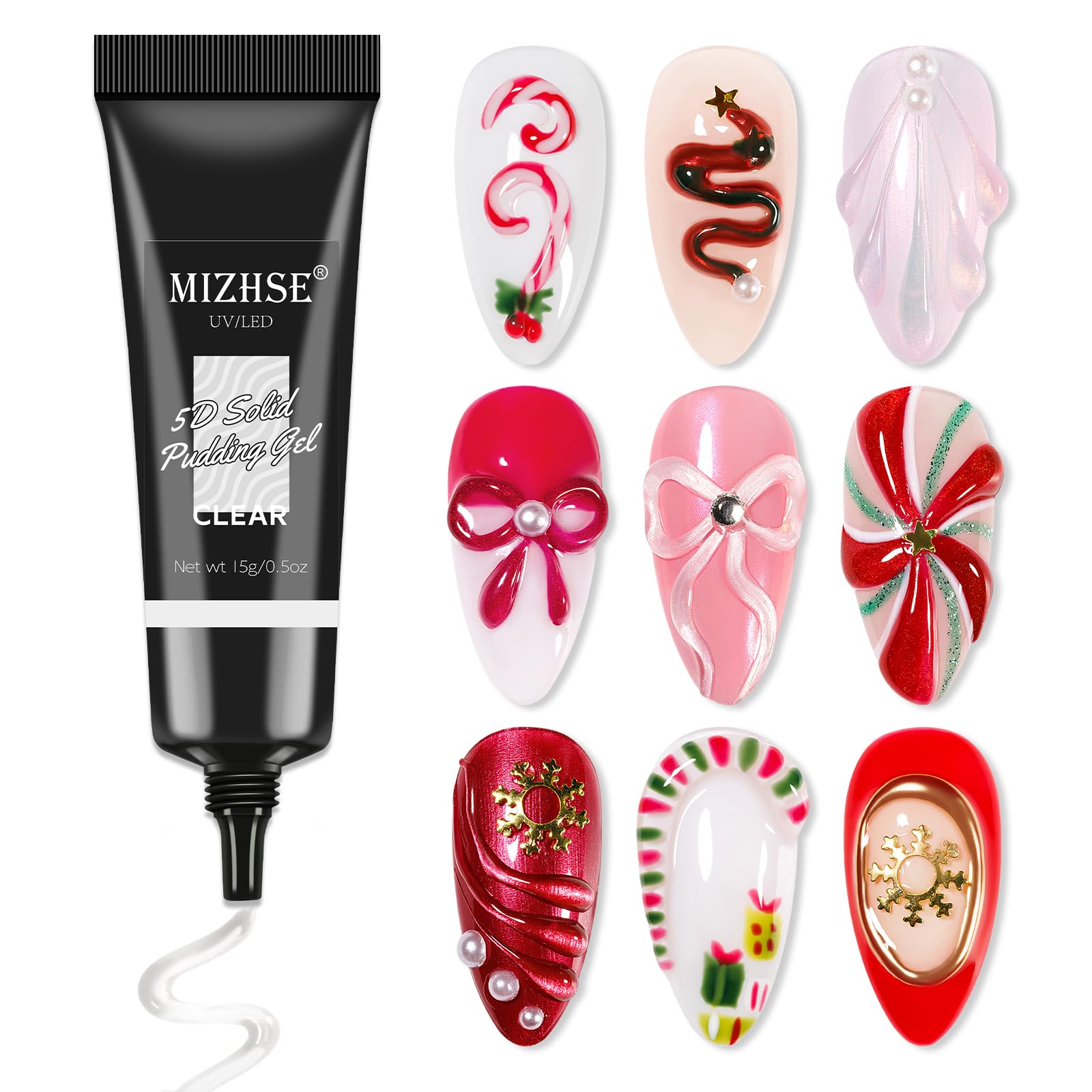 MIZHSE 3D Nail Gel for Nail Art - Clear Sculpting Gel, No Wipe 3D Gels for Christmas Nails, Nails Glue,Clear,15g