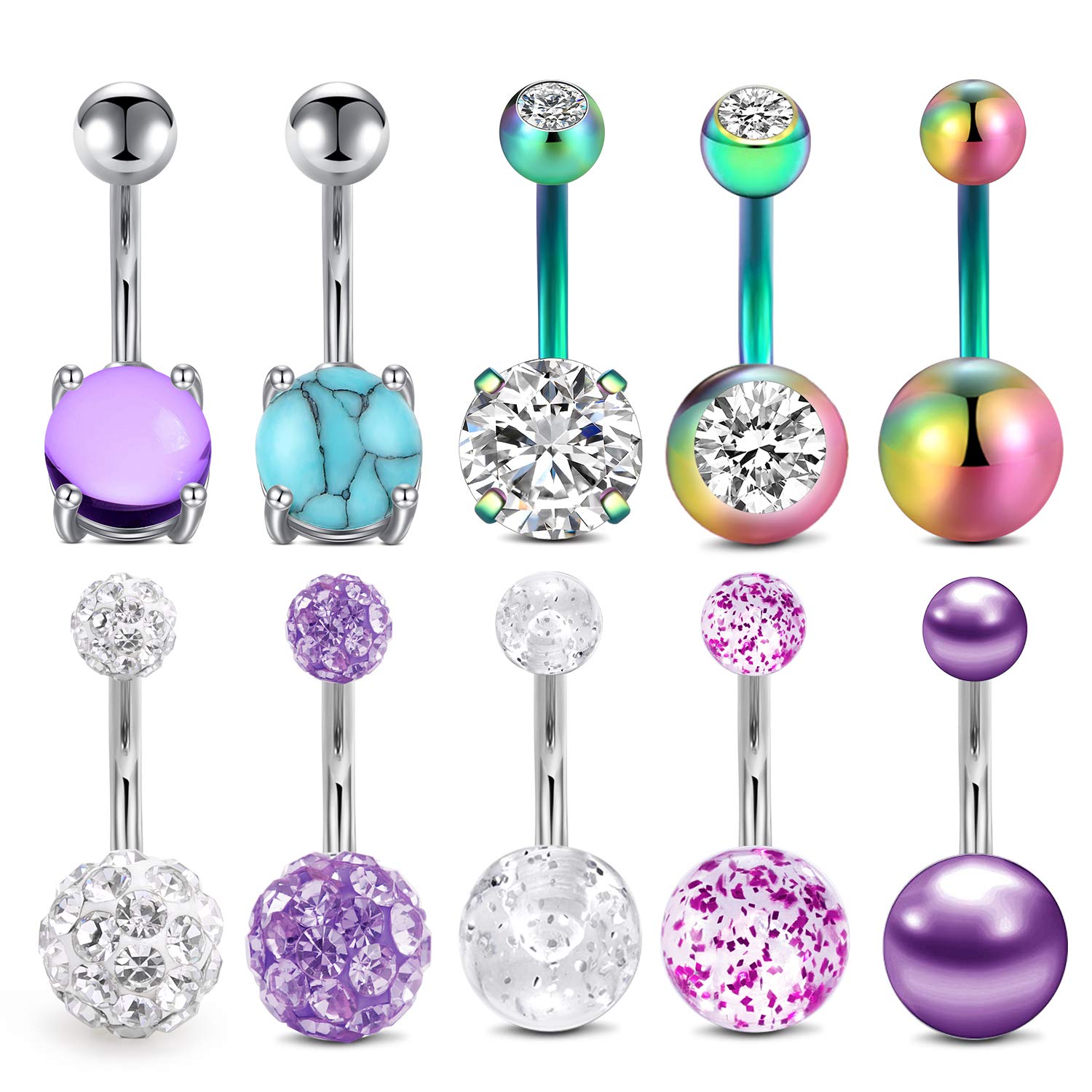 Incaton Belly Button Bars - 14G Navel Rings Belly Piercing Jewelry for Women 10Pcs 10mm