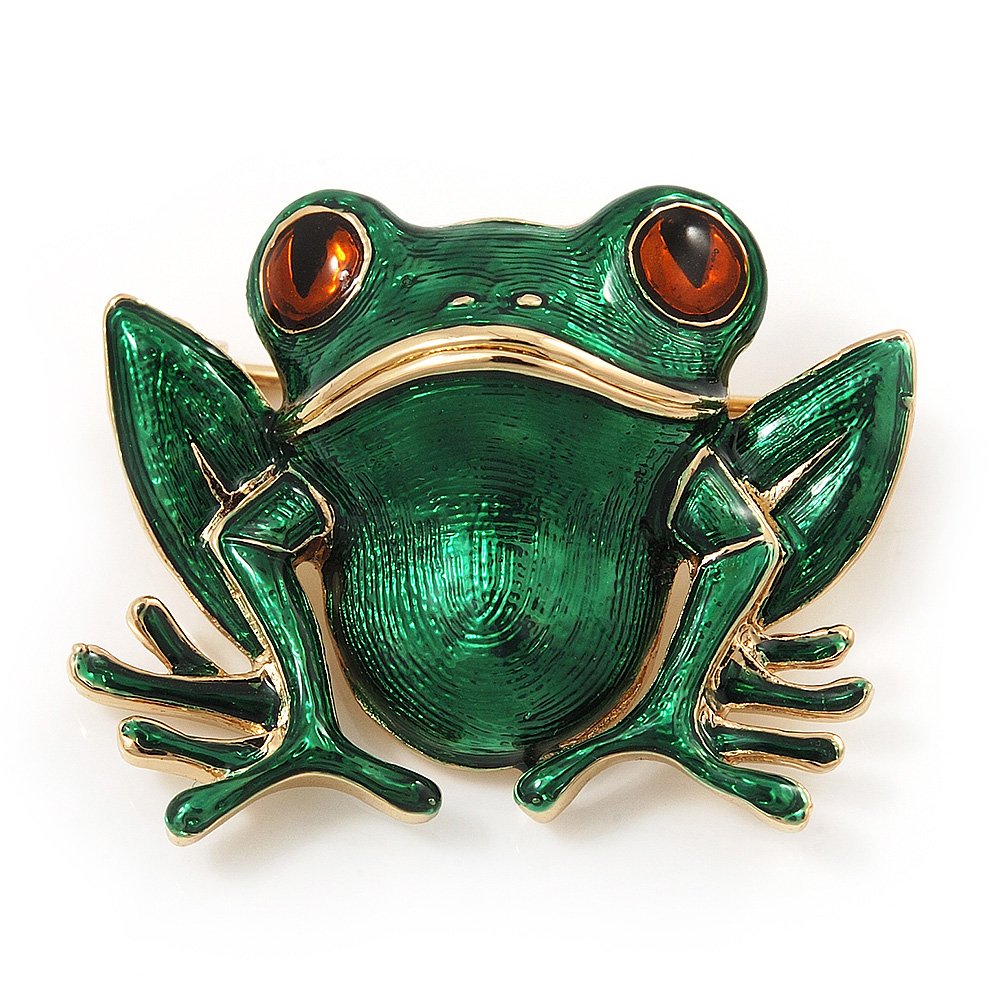 Green Enamel 'Toad' Brooch In Gold Plated Metal