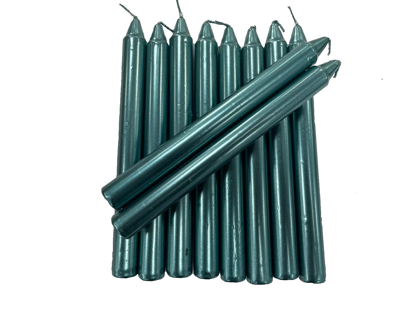 SHINE Dinner Metallic Coat Candles NON-DRIP Tapered Candles Home Party Church 10 PCS (Blue)