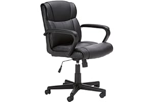 Amazon Basics Office Computer Task Desk Chair with Padded Armrests, Mid-Back, Adjustable, 360 Swivel, Rolling, 275 Pound Capacity, 24.2"D x 24"W x 34.8"H, Black Faux Leather