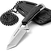 DRACHENADER Neck Knife Mini, Small Tanto Neck Knife with Sheath and Necklace, Fulltang Outdoor Mini Knife, Black