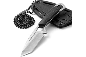 DRACHENADER Neck Knife Mini, Small Tanto Neck Knife with Sheath and Necklace, Fulltang Outdoor Mini Knife, Black