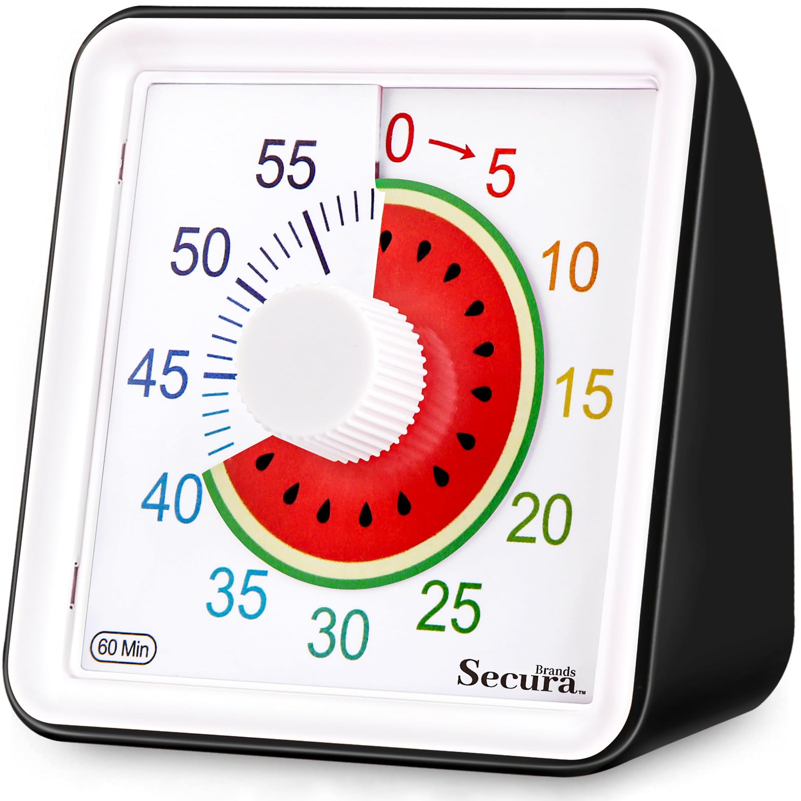 Secura 60-Minute Visual Timer for Kids, Classroom Timers, Countdown Time Tracker for Adults, Time Management Tool for Teaching (Black)
