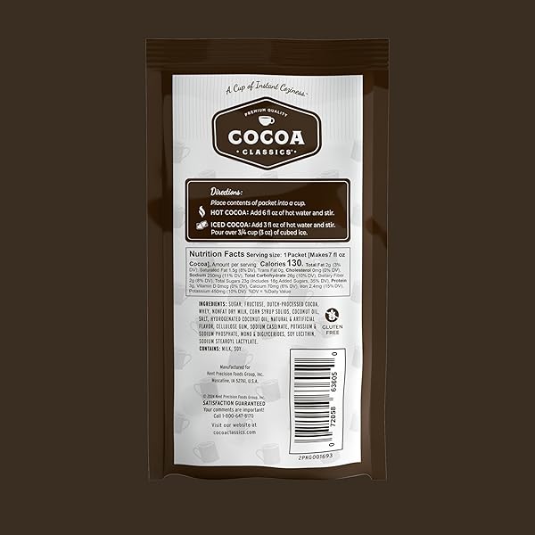 COCOA CLASSICS DARK CHOCOLATE COCOA MIX, SWEET, SMOOTH, INTENSE DARK CHOCOLATE FLAVORED, MAKE HOT OR ICED COCOA, GLUTEN FREE, KOSHER DAIRY FRIENDLY, 1.25OZ PACKETS (PACK OF 12)