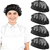 4 Pcs Mesh Chef Hats Adjustable Cooking Hat Black Breathable Chef Cap for Women Food Service Workers, Reusable Washable Elastic Hair Nets