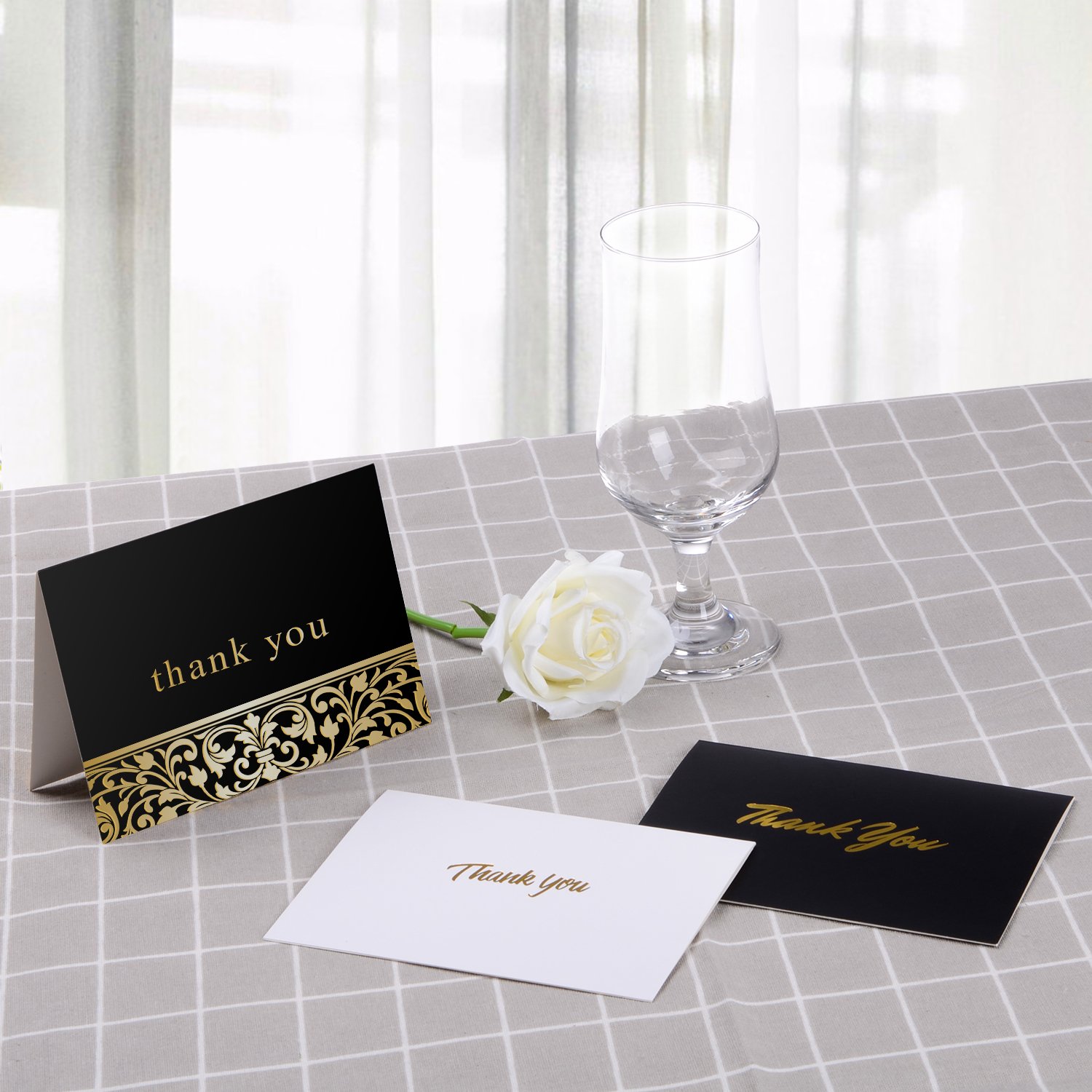 Gold Foil Blank Thank You Cards with Self Seal Envelopes - Perfect for Wedding, Baby Shower, Bridal Shower or Teacher - 4.1x5.8 Inch Size，50 Pack