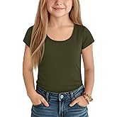 Oakgarden Girl's Cap Sleeve Tops Scoop Neck Shirt Fitted Short Sleeve T-Shirt Kids Summer Casual Basic Tee