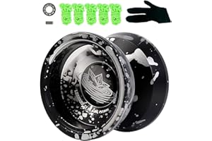 SHIREBLUE Professional Responsive Yoyo, Aluminum Yo Yo for Kids Beginner, Replacement Unresponsive Ball Bearing for Advanced Yoyo Players + 1 Glove + 5 Yoyo Strings (Black-Sliver)