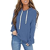 PRETTODAY Women's Casual Lightweight Hoodies Long Sleeve White Drawstring Sweatshirts Loose Pullovers with Pocket