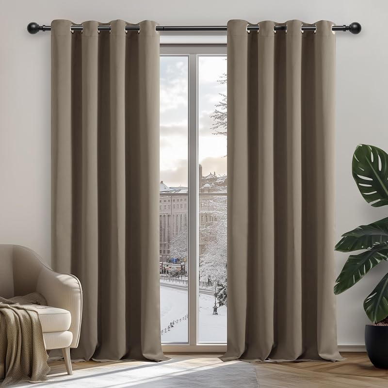Deconovo Thermal Blackout Curtains Taupe 52x72 Inch Pair Eyelet Panels