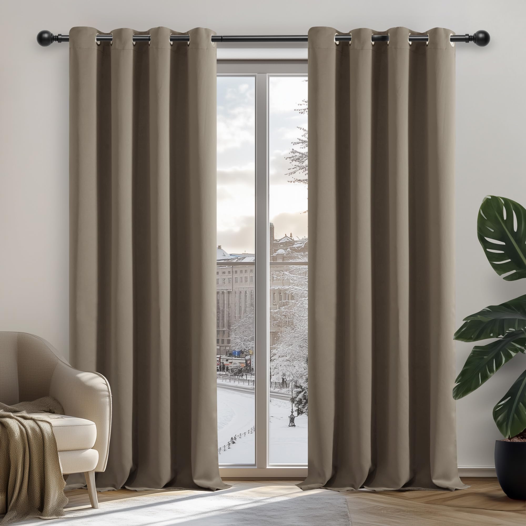 Deconovo Curtains Thermal Insulated Blackout Curtains Fabric Eyelet Curtains for Bedroom Windows 52"x 45" Taupe 1 PAIR