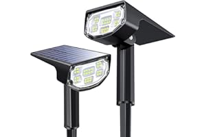 Airmee Solar Spot Lights Outdoor, ‎30 LED Bright Spotlights IP68 Waterproof, 3 Lighting Modes Landscape Lights 40000H Lifespan, Auto On/Off Solar Lights for Outside/Yard/Garden, Cold White 2 Pack