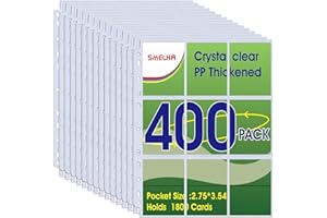 SMELHA 9 Pocket Page Protector, 400 Pack Trading Card Sleeve, Baseball Card Sheets for 3 Ring Binder, for Skylanders, MTG, Coupon, Game Cards, Trading Cards, Football Cards