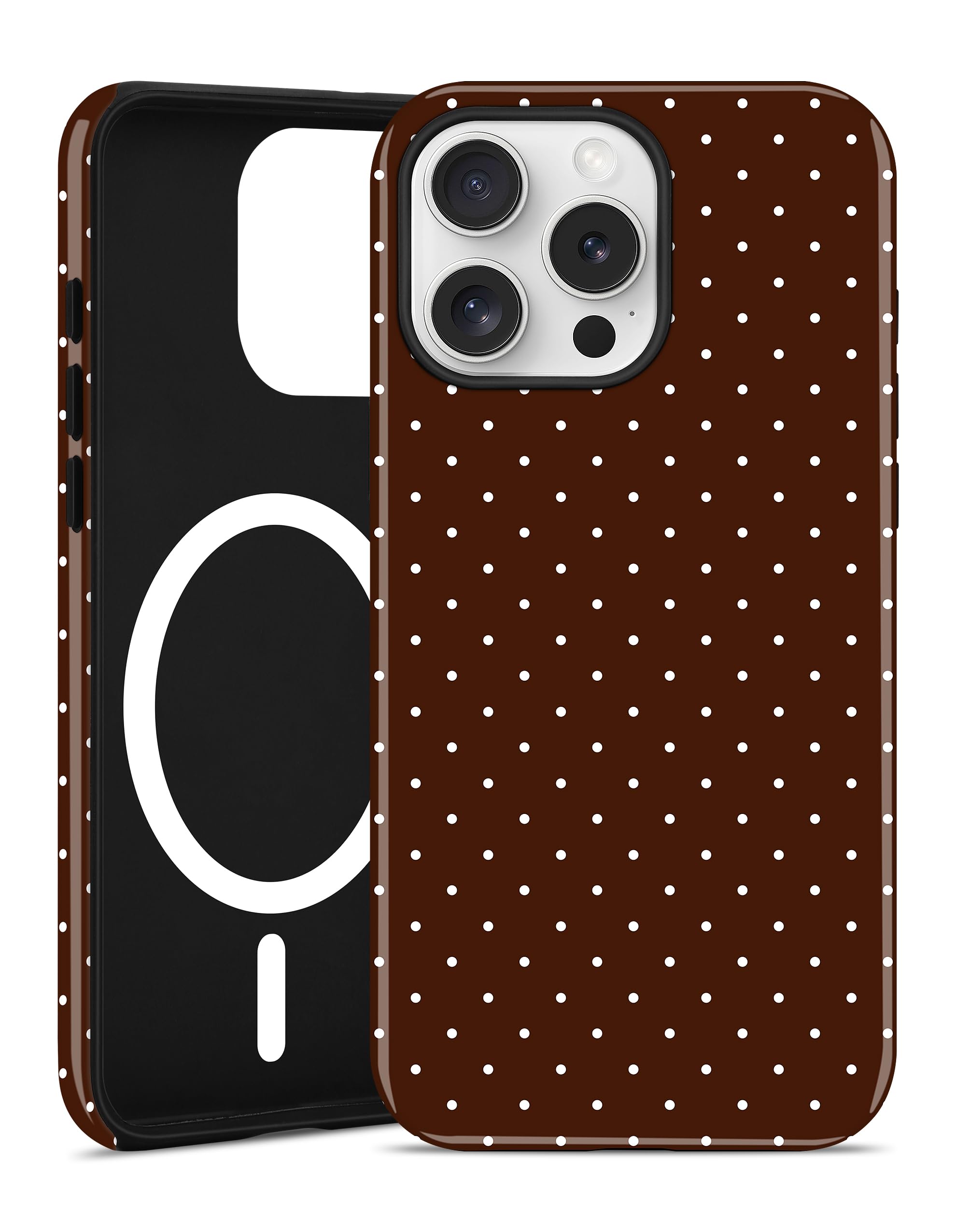 Photo 1 of Jusy Compatible with MagSafe Polka Dot Case for iPhone 16 Pro, Cute Aesthetic Polka Dots Magnetic Phone Case, Soft TPU and Hard PC Protective Phone Cover for Women Girls?Shiny? - Brown