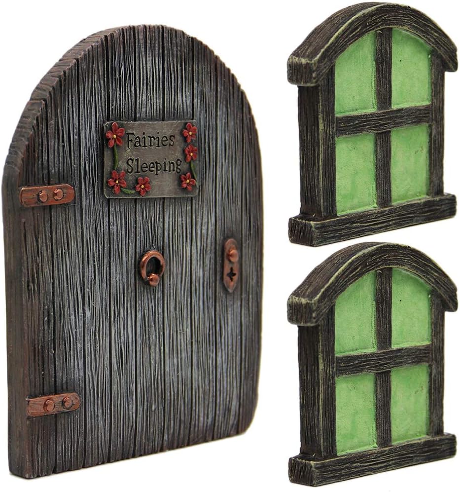 Juegoal Miniature Fairy Gnome Home Window and Door for Trees, Yard Art Garden Sculpture Decoration : Garden & Outdoor