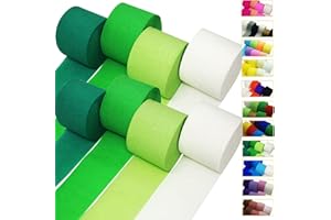 ODDODDY Green White Crepe Paper Streamers 8 Rolls, Party Streamers for Birthday Wedding Baby Bridal Shower Decorations Halloween Christmas Craft Supplies (1.8 Inch x 82 Ft/Roll，656ft)