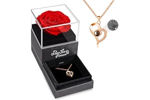WILDLOVE Preserved Real Rose with I Love You Necklace, Valentines Day Gifts for Her, Forever Flowers Gifts for Women, Mom, Wife and Girlfriend, Anniversary Birthday Gifts for Women