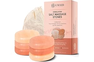 UMAID Himalayan Salt Massage Stones 6-Pack with Cotton Mesh Bag Hand-Carved Pink Crystal Spa Stones for Relaxation, Self-Care